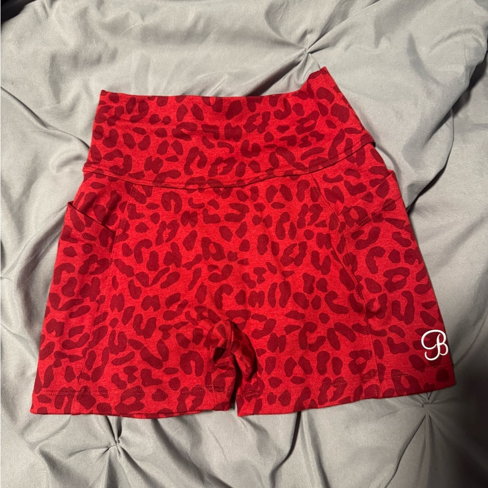 Bombshell Sportswear Red Leopard High Waist Shorts